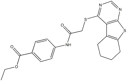 ethyl 4-{[(5,6,7,8-tetrahydro[1]benzothieno[2,3-d]pyrimidin-4-ylsulfanyl)acetyl]amino}benzoate Struktur