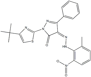 1-(4-tert-butyl-1,3-thiazol-2-yl)-3-phenyl-1H-pyrazole-4,5-dione 4-({2-nitro-6-methylphenyl}hydrazone) Struktur