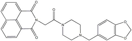 2-{2-[4-(1,3-benzodioxol-5-ylmethyl)-1-piperazinyl]-2-oxoethyl}-1H-benzo[de]isoquinoline-1,3(2H)-dione Struktur