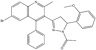 2-[1-acetyl-3-(6-bromo-2-methyl-4-phenyl-3-quinolinyl)-4,5-dihydro-1H-pyrazol-5-yl]phenyl methyl ether Struktur