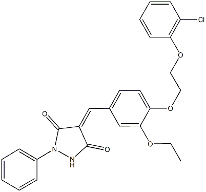 4-{4-[2-(2-chlorophenoxy)ethoxy]-3-ethoxybenzylidene}-1-phenyl-3,5-pyrazolidinedione Struktur