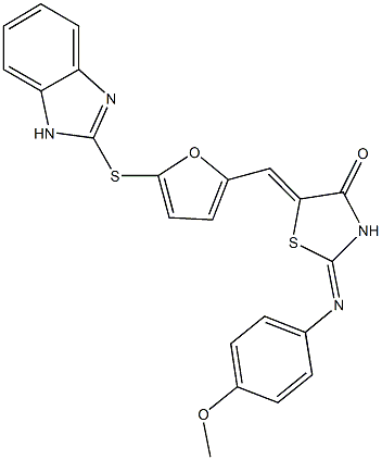 5-{[5-(1H-benzimidazol-2-ylsulfanyl)-2-furyl]methylene}-2-[(4-methoxyphenyl)imino]-1,3-thiazolidin-4-one Struktur