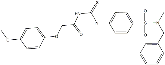 N-benzyl-4-[({[(4-methoxyphenoxy)acetyl]amino}carbothioyl)amino]-N-methylbenzenesulfonamide Struktur