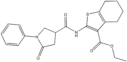 ethyl 2-{[(5-oxo-1-phenyl-3-pyrrolidinyl)carbonyl]amino}-4,5,6,7-tetrahydro-1-benzothiophene-3-carboxylate Struktur