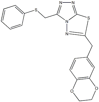 [6-(2,3-dihydro-1,4-benzodioxin-6-ylmethyl)[1,2,4]triazolo[3,4-b][1,3,4]thiadiazol-3-yl]methyl phenyl sulfide Struktur