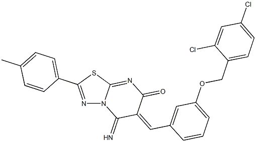 6-{3-[(2,4-dichlorobenzyl)oxy]benzylidene}-5-imino-2-(4-methylphenyl)-5,6-dihydro-7H-[1,3,4]thiadiazolo[3,2-a]pyrimidin-7-one Struktur