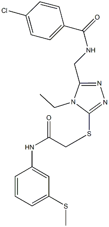 4-chloro-N-{[4-ethyl-5-({2-[3-(methylsulfanyl)anilino]-2-oxoethyl}sulfanyl)-4H-1,2,4-triazol-3-yl]methyl}benzamide Struktur