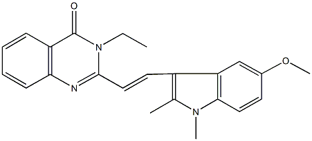 3-ethyl-2-[2-(5-methoxy-1,2-dimethyl-1H-indol-3-yl)vinyl]-4(3H)-quinazolinone Struktur