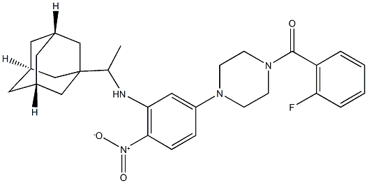 1-{3-{[1-(1-adamantyl)ethyl]amino}-4-nitrophenyl}-4-(2-fluorobenzoyl)piperazine Struktur