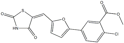 methyl 2-chloro-5-{5-[(2,4-dioxo-1,3-thiazolidin-5-ylidene)methyl]-2-furyl}benzoate Struktur