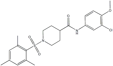 N-(3-chloro-4-methoxyphenyl)-1-(mesitylsulfonyl)-4-piperidinecarboxamide Struktur