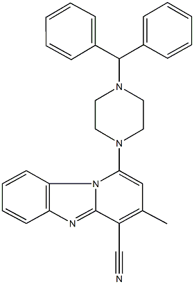 1-(4-benzhydrylpiperazin-1-yl)-3-methylpyrido[1,2-a]benzimidazole-4-carbonitrile Struktur