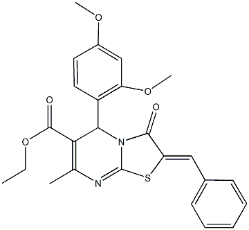 ethyl 2-benzylidene-5-(2,4-dimethoxyphenyl)-7-methyl-3-oxo-2,3-dihydro-5H-[1,3]thiazolo[3,2-a]pyrimidine-6-carboxylate Struktur