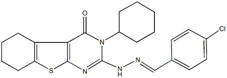 4-chlorobenzaldehyde (3-cyclohexyl-4-oxo-3,4,5,6,7,8-hexahydro[1]benzothieno[2,3-d]pyrimidin-2-yl)hydrazone Struktur