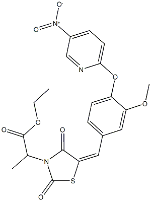 ethyl 2-{5-[4-({5-nitropyridin-2-yl}oxy)-3-methoxybenzylidene]-2,4-dioxo-1,3-thiazolidin-3-yl}propanoate Struktur