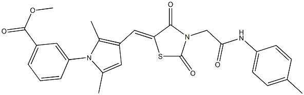 methyl 3-[3-({2,4-dioxo-3-[2-oxo-2-(4-toluidino)ethyl]-1,3-thiazolidin-5-ylidene}methyl)-2,5-dimethyl-1H-pyrrol-1-yl]benzoate Struktur