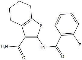 2-[(2-fluorobenzoyl)amino]-4,5,6,7-tetrahydro-1-benzothiophene-3-carboxamide Struktur