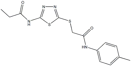 N-(5-{[2-oxo-2-(4-toluidino)ethyl]sulfanyl}-1,3,4-thiadiazol-2-yl)propanamide Struktur