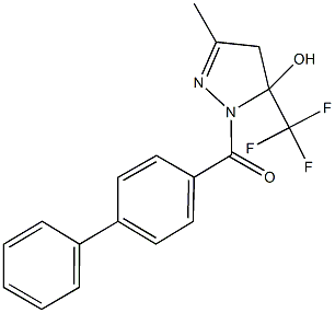 1-([1,1'-biphenyl]-4-ylcarbonyl)-3-methyl-5-(trifluoromethyl)-4,5-dihydro-1H-pyrazol-5-ol Struktur