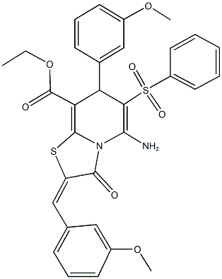 ethyl 5-amino-2-(3-methoxybenzylidene)-7-(3-methoxyphenyl)-3-oxo-6-(phenylsulfonyl)-2,3-dihydro-7H-[1,3]thiazolo[3,2-a]pyridine-8-carboxylate Struktur