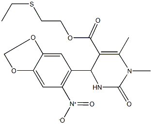 2-(ethylsulfanyl)ethyl 4-{6-nitro-1,3-benzodioxol-5-yl}-1,6-dimethyl-2-oxo-1,2,3,4-tetrahydro-5-pyrimidinecarboxylate Struktur