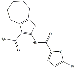 N-[3-(aminocarbonyl)-5,6,7,8-tetrahydro-4H-cyclohepta[b]thien-2-yl]-5-bromo-2-furamide Struktur