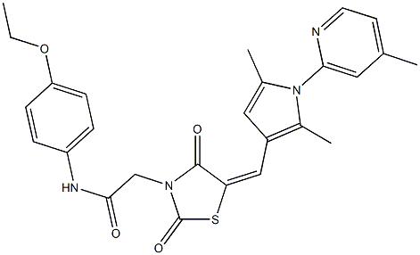 2-(5-{[2,5-dimethyl-1-(4-methyl-2-pyridinyl)-1H-pyrrol-3-yl]methylene}-2,4-dioxo-1,3-thiazolidin-3-yl)-N-(4-ethoxyphenyl)acetamide Struktur