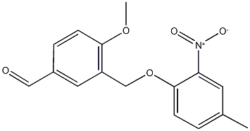 3-({2-nitro-4-methylphenoxy}methyl)-4-methoxybenzaldehyde Struktur