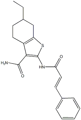 2-(cinnamoylamino)-6-ethyl-4,5,6,7-tetrahydro-1-benzothiophene-3-carboxamide Struktur