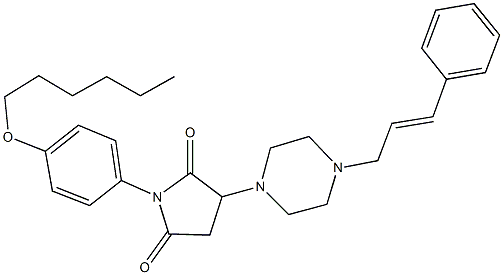 3-(4-cinnamyl-1-piperazinyl)-1-[4-(hexyloxy)phenyl]-2,5-pyrrolidinedione Struktur