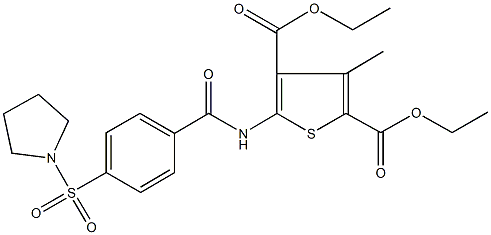 diethyl 3-methyl-5-{[4-(1-pyrrolidinylsulfonyl)benzoyl]amino}-2,4-thiophenedicarboxylate Struktur