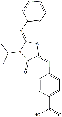 4-{[3-isopropyl-4-oxo-2-(phenylimino)-1,3-thiazolidin-5-ylidene]methyl}benzoic acid Struktur