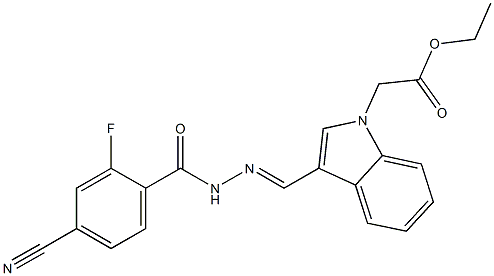 ethyl {3-[2-(4-cyano-2-fluorobenzoyl)carbohydrazonoyl]-1H-indol-1-yl}acetate Struktur