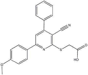 {[3-cyano-6-(4-methoxyphenyl)-4-phenyl-2-pyridinyl]sulfanyl}acetic acid Struktur