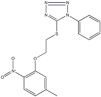 5-[(2-{2-nitro-5-methylphenoxy}ethyl)sulfanyl]-1-phenyl-1H-tetraazole Struktur