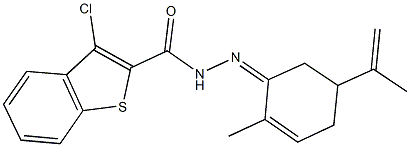 3-chloro-N'-(5-isopropenyl-2-methylcyclohex-2-en-1-ylidene)-1-benzothiophene-2-carbohydrazide Struktur