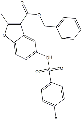 benzyl 5-{[(4-fluorophenyl)sulfonyl]amino}-2-methyl-1-benzofuran-3-carboxylate Struktur