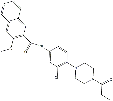 N-[3-chloro-4-(4-propionyl-1-piperazinyl)phenyl]-3-methoxy-2-naphthamide Struktur