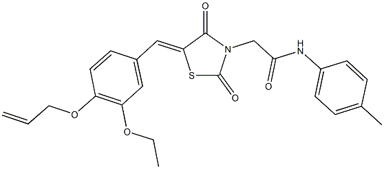 2-{5-[4-(allyloxy)-3-ethoxybenzylidene]-2,4-dioxo-1,3-thiazolidin-3-yl}-N-(4-methylphenyl)acetamide Struktur