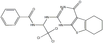 2-{[({2,2,2-trichloro-1-[(phenylcarbonyl)amino]ethyl}amino)carbothioyl]amino}-4,5,6,7-tetrahydro-1-benzothiophene-3-carboxamide Struktur