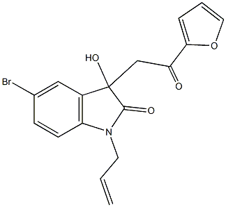 1-allyl-5-bromo-3-[2-(2-furyl)-2-oxoethyl]-3-hydroxy-1,3-dihydro-2H-indol-2-one Struktur