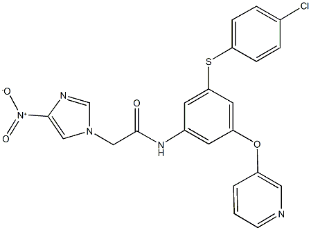 N-[3-[(4-chlorophenyl)sulfanyl]-5-(3-pyridinyloxy)phenyl]-2-{4-nitro-1H-imidazol-1-yl}acetamide Struktur