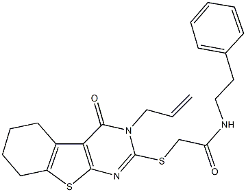 2-[(3-allyl-4-oxo-3,4,5,6,7,8-hexahydro[1]benzothieno[2,3-d]pyrimidin-2-yl)sulfanyl]-N-(2-phenylethyl)acetamide Struktur