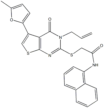 2-{[3-allyl-5-(5-methyl-2-furyl)-4-oxo-3,4-dihydrothieno[2,3-d]pyrimidin-2-yl]sulfanyl}-N-(1-naphthyl)acetamide Struktur