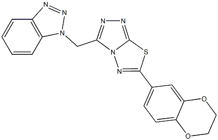 1-{[6-(2,3-dihydro-1,4-benzodioxin-6-yl)[1,2,4]triazolo[3,4-b][1,3,4]thiadiazol-3-yl]methyl}-1H-1,2,3-benzotriazole Struktur