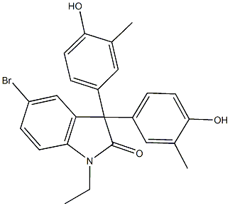 5-bromo-1-ethyl-3,3-bis(4-hydroxy-3-methylphenyl)-1,3-dihydro-2H-indol-2-one Struktur