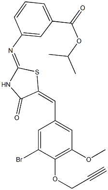 isopropyl 3-({5-[3-bromo-5-methoxy-4-(2-propynyloxy)benzylidene]-4-oxo-1,3-thiazolidin-2-ylidene}amino)benzoate Struktur