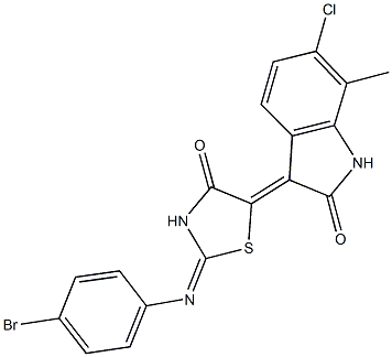 3-{2-[(4-bromophenyl)imino]-4-oxo-1,3-thiazolidin-5-ylidene}-6-chloro-7-methyl-1,3-dihydro-2H-indol-2-one Struktur