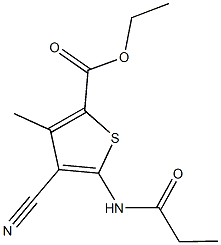 ethyl 4-cyano-3-methyl-5-(propionylamino)-2-thiophenecarboxylate Struktur