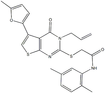 2-{[3-allyl-5-(5-methyl-2-furyl)-4-oxo-3,4-dihydrothieno[2,3-d]pyrimidin-2-yl]sulfanyl}-N-(2,5-dimethylphenyl)acetamide Struktur